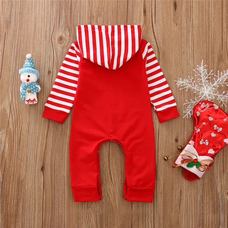 2020 Christmas Newborn Baby Boy Girls Hoodie Long Sleeve Romper Striped Clothes Infant Romper 0-18M