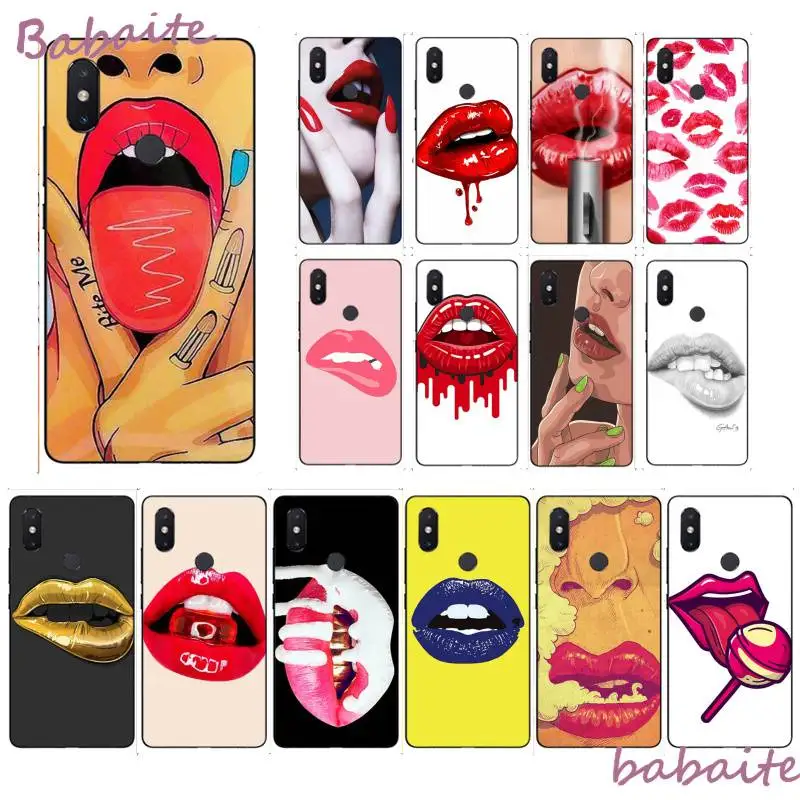 

Babaite Sexy Girl red Lips Soft black Phone Case for XiaoMi MI mix2s max2 3 A1 5 NOTE 2 3 redmi S2 5A Mobile Cover