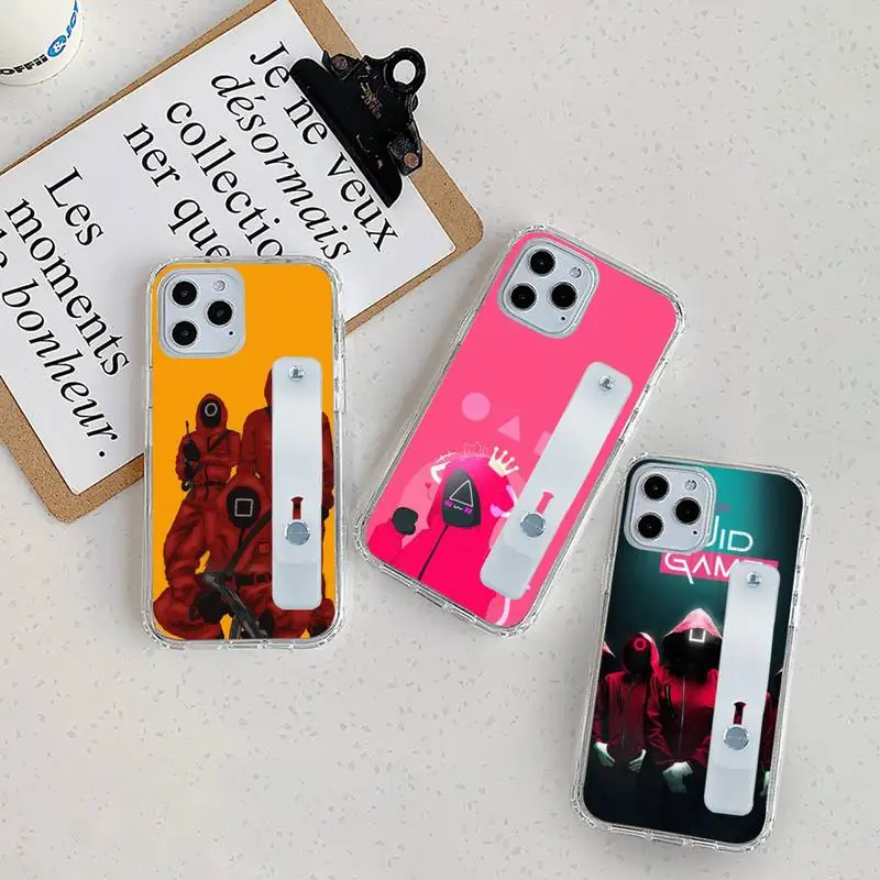 

Pink Soldiers Squid Game Phone Case Wrist Strap For iPhone 7 8 11 12 X XS XR MINI Pro Max Plus Hand Band Transparent Clear