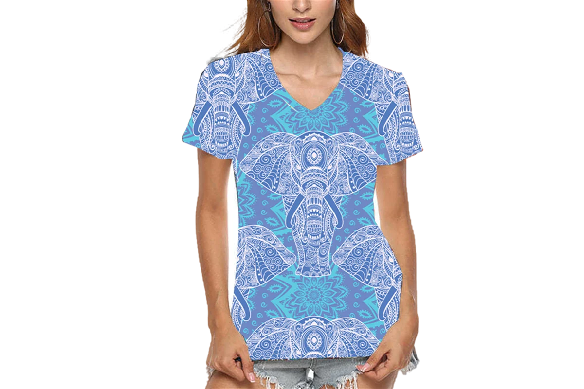 

Women's V-Neck Short Sleeve T-Shirt, Casual 3D Print Top, Urban Style Shirt, Plus Size Oversized Cotton T-Shirt, S-5XL
