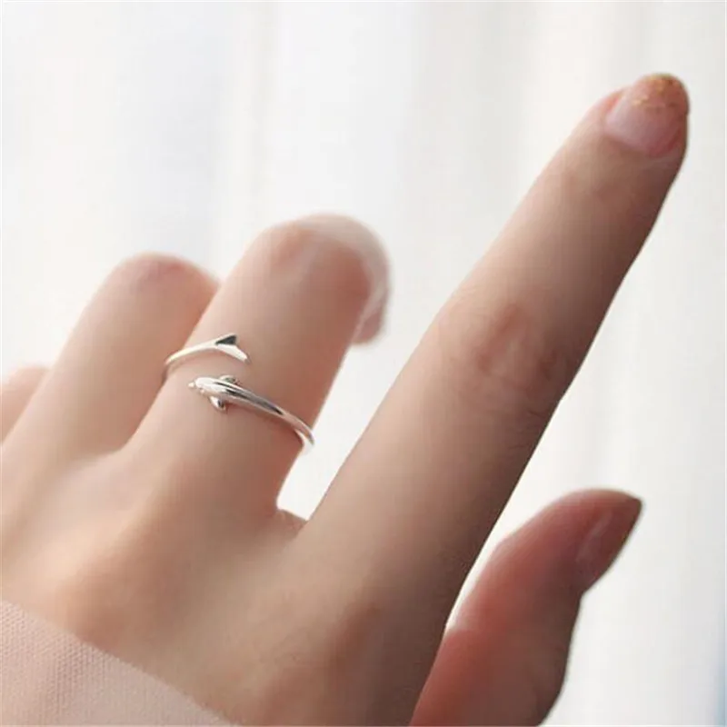 Creative Simple Cute Dolphin Opening Ring Silver Color for Women Fashion Party Charm Female Jewelry | Украшения и аксессуары