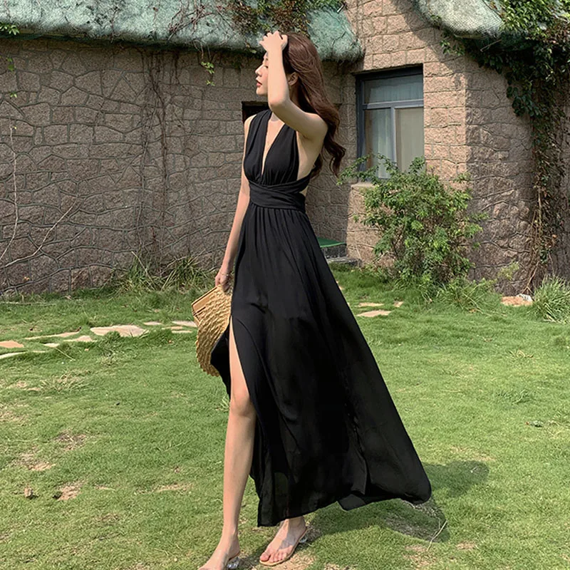 Новинка 2021 модное женское шифоновое платье с открытой спиной женские длинные