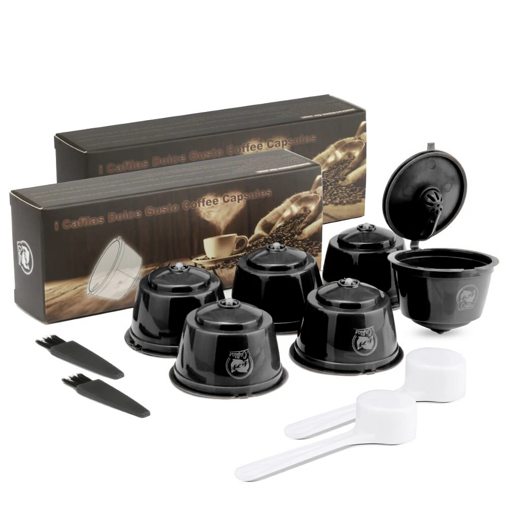 Стиль для dolcee Gusto Crema кофе-капсулы чайная капельница 3 для повторного использования кофе фильтры Cafeteira получить 1 кисть 1 ложка - Цвет: 6pcs Black