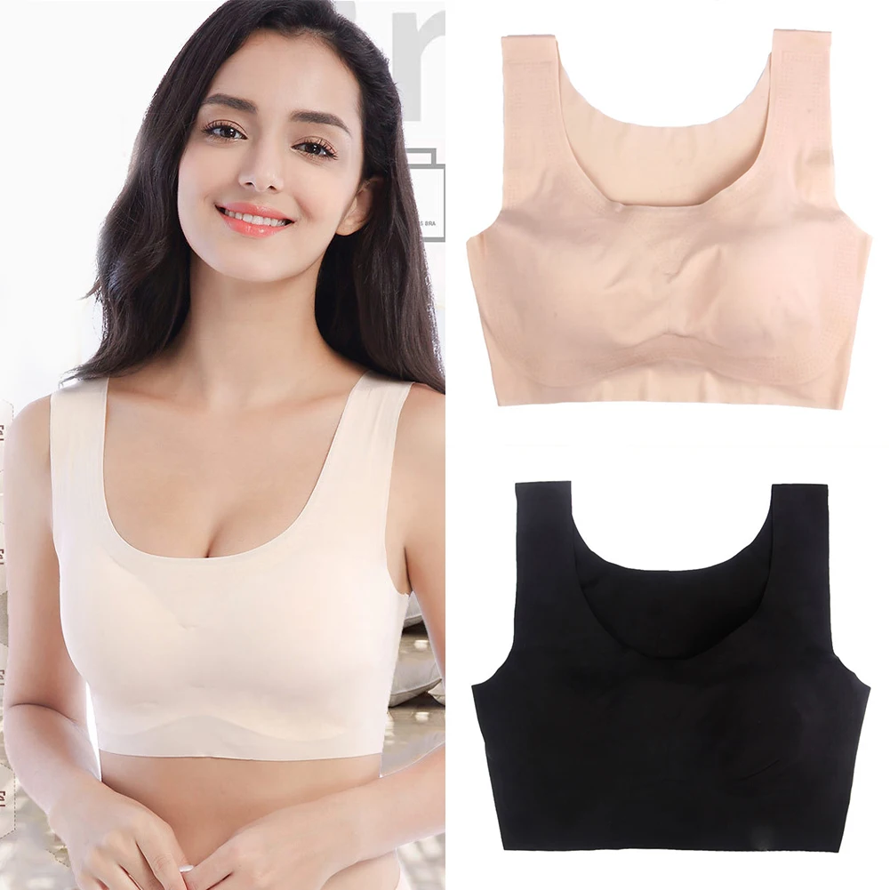 

Plus Size Vest High Elastic Solid Push Up Soft Sport Full Cup Women Bra Wire Free Comfort Support Seamless Breathable Underwear