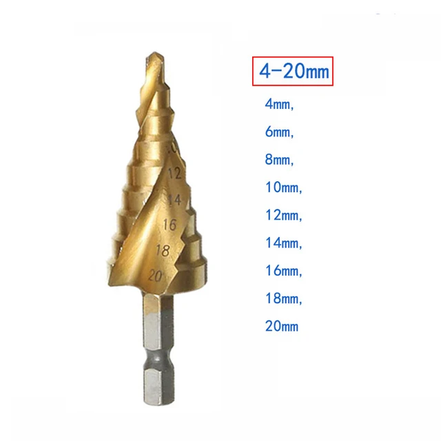 4-20 mm 9 Step Vastar из быстрорежущей стали титановое ступенчатое сверло 3-12 мм 4-12 мм 4-20 мм металлический центральный пробойник для деревообработки - Цвет: 4-20 mm 9 Step