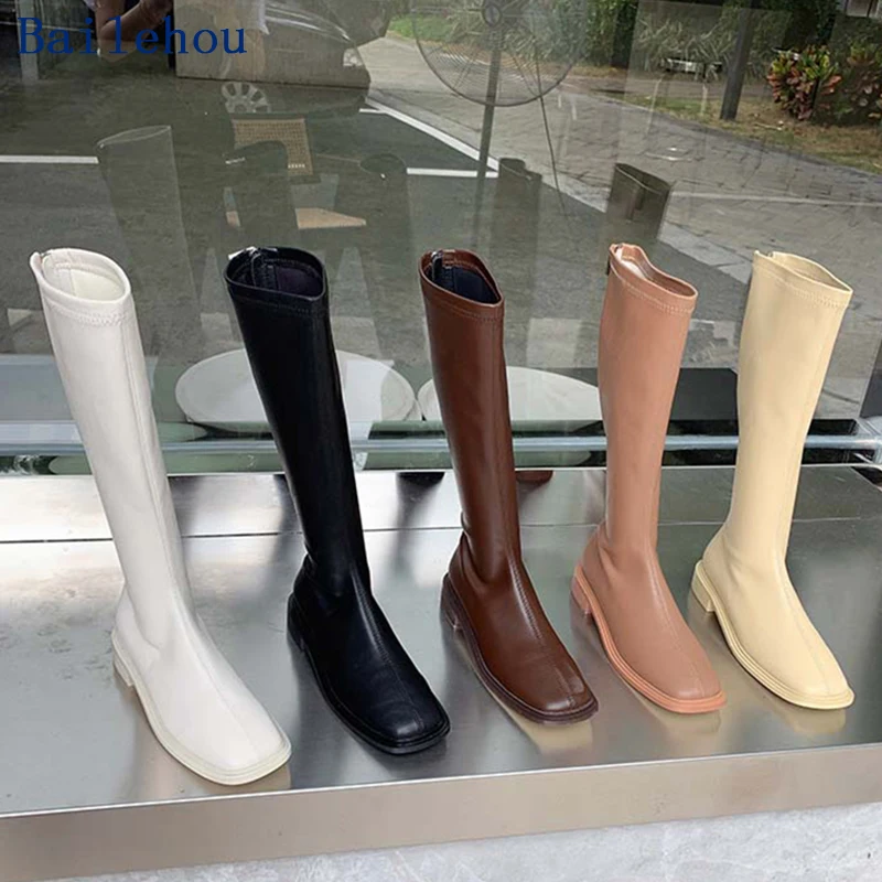 

Женские сапоги-лодочки, обувь для женщин, Новинка осени 2021, современные сапоги до колена, модные сапоги Челси с квадратным носком, женская об...