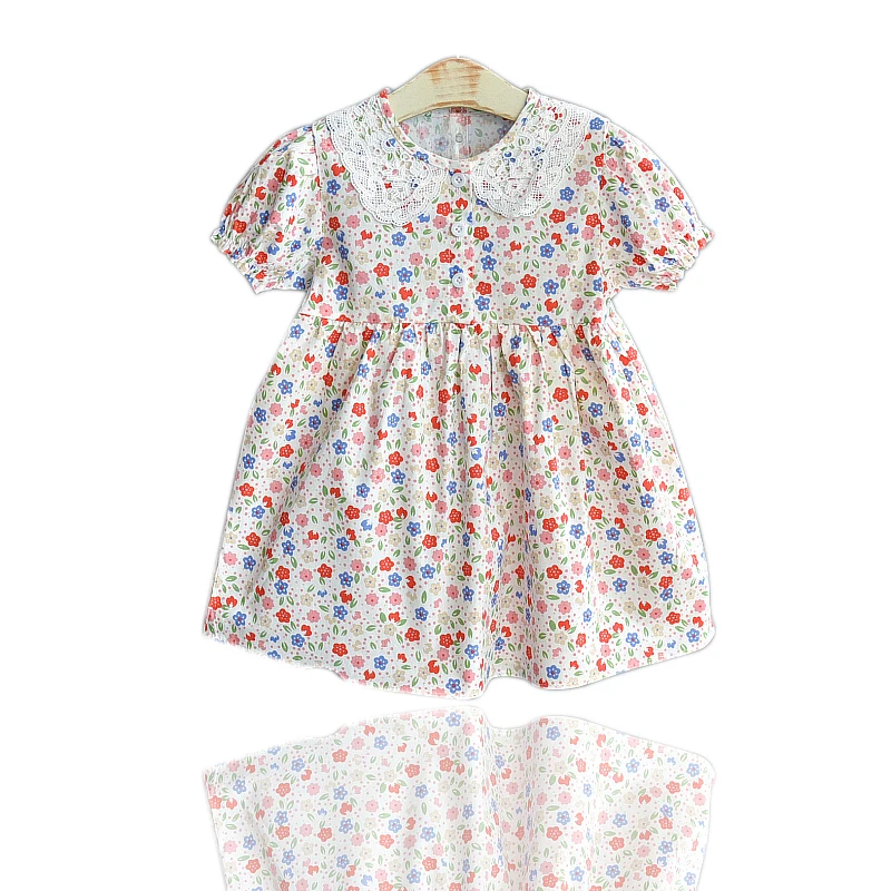

Baby Girl Floral Dresses Girls Summer Lace Lapel Dress Puff Short Sleeve A-line vestidos Kids Daily Princess Dress For 3-7 Years