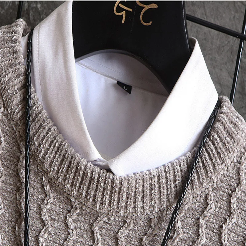 

Men's O-neck Pullover Patchwork Long Sleeve Spacious Warm Autumn Winter Soft Clothes Knitted Casual Male Sweater Drop Shipping