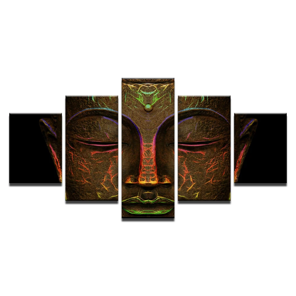 

5 Pieces Faces Of Buddha Printed Canvas Painting Living Room Wall Art Pictures No Frames Abstract Posters