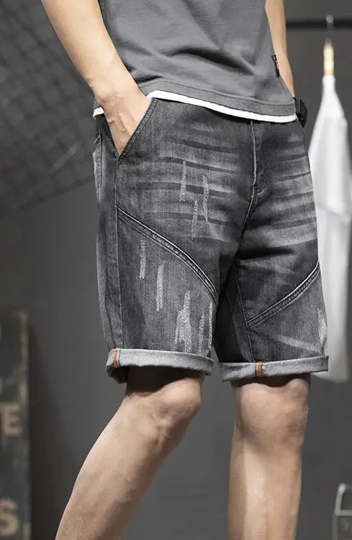 Men's Ripped Jeans Shorts Summer Fashion Casual Loose Straight High Quality Denim Shorts Male Brand Knee Length Jeans