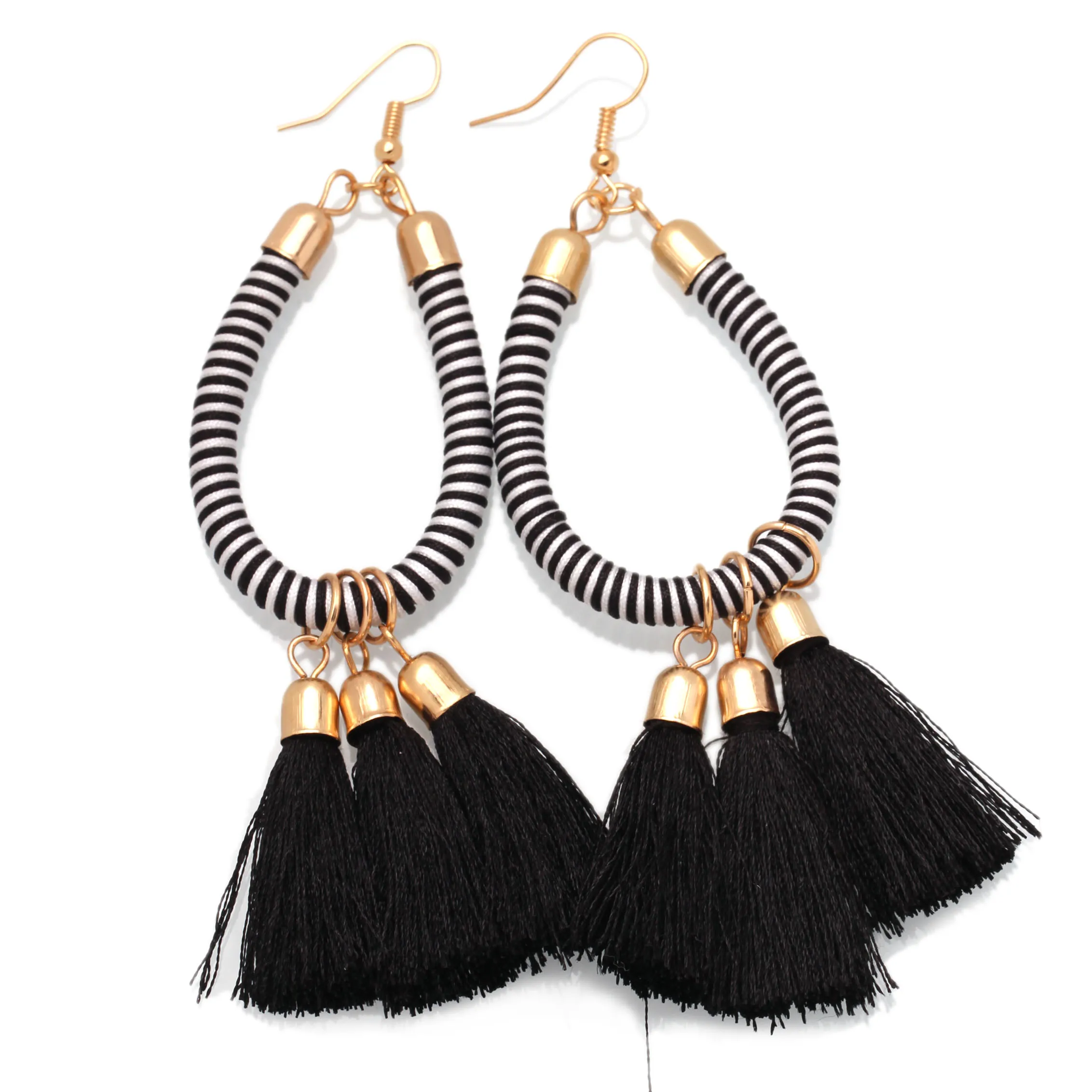 Boho Two tone String Loop кисточки серьги для женщин и девочек 2020 новая мода шнур Плетеный