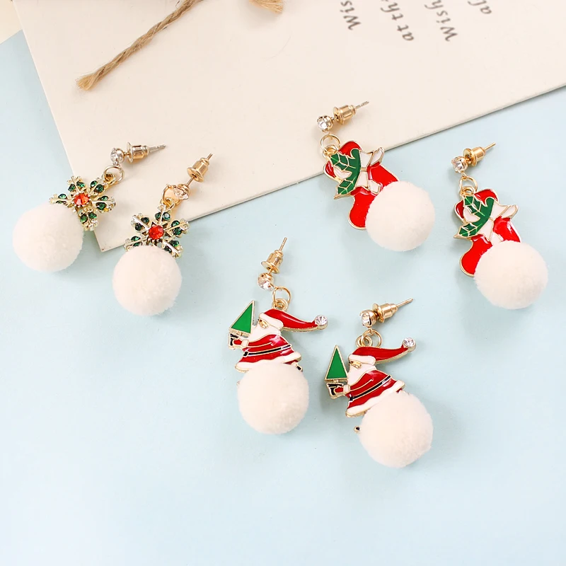 Романтические Рождественские серьги омела Рождественская елка носок плюшевый