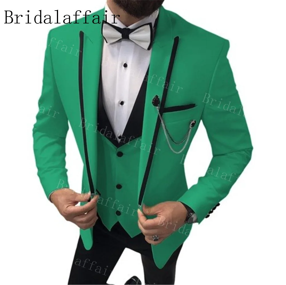 Bridalaffair, мужской костюм цвета слоновой кости, 3 предмета, новейший дизайн пальто и брюк, смокинги с отворотами, Женихи, мужские свадебные/вечерние, 3 штуки - Цвет: green
