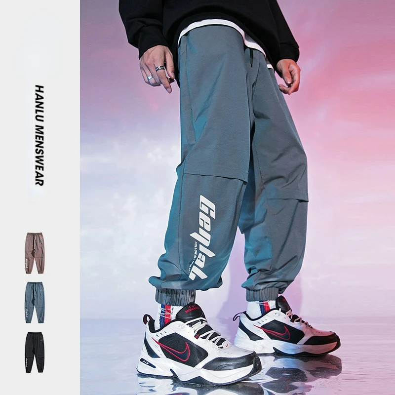 

Модная хипстерская одежда для мужчин, новинка осень 2021, функциональные ветрозащитные повседневные брюки, мужские Яркие Светоотражающие ша...