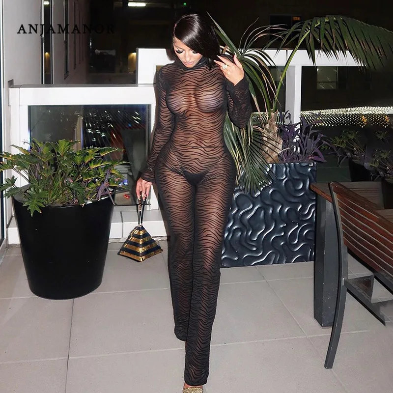 ANJAMANOR сексуальный комбинезон с открытой спиной и длинным рукавом женский черный