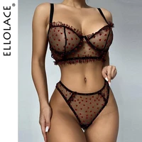 ellolace sexy lingerie exotic sets lace polka dot underwear set ruffled transparent exotic costumes porn sexy lingerie set