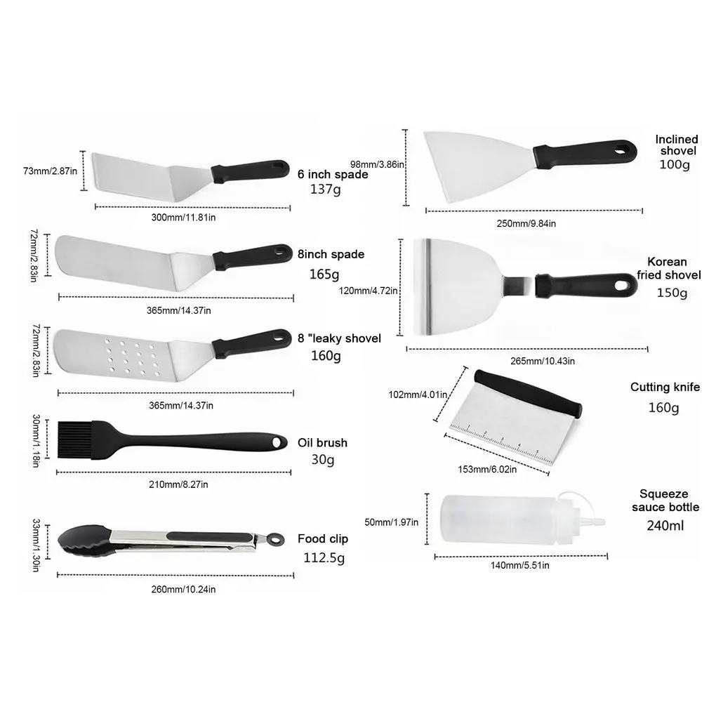 

10 Pcs/Set Stainless Steel Spatula BBQ Tools Barbecue Set Kitchen Spatulas Barbecue DIY Grill Griddle Scraper BBQ Accessories