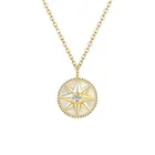 Модное ожерелье с компасом розового цвета с золотым покрытием и натуральным драгоценным камнем # FK037