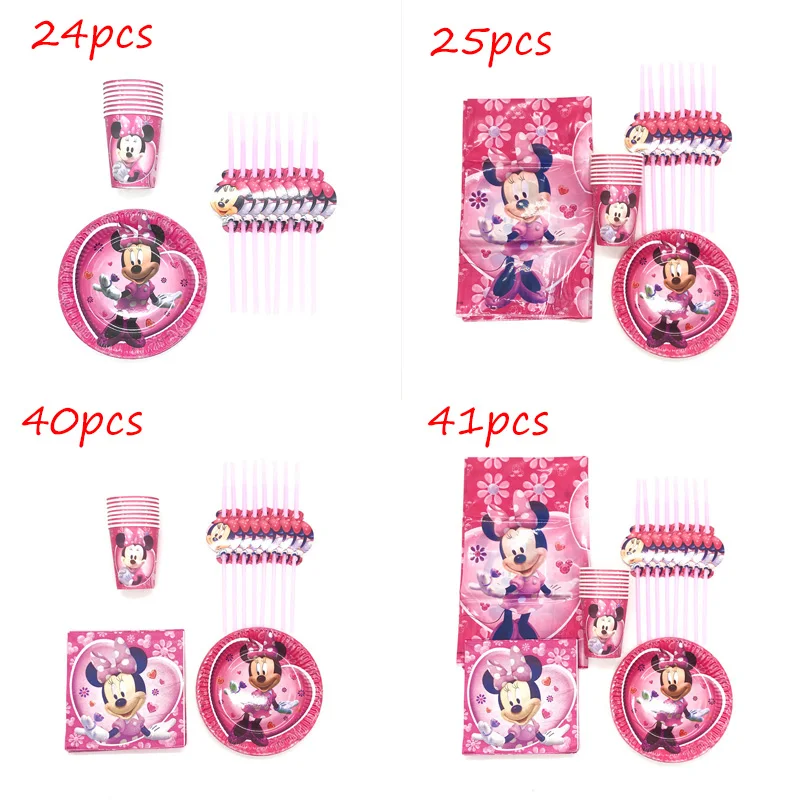41 шт./лот розового цвета с Минни Маус из мультфильма на день рождения вечерние