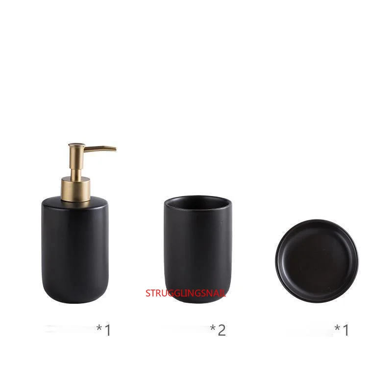 

Nordic Black Frosted Bathroom Set Art Modeling Ceramic Lotion Bottle Toothbrush Holder Soap Tray Creative Fashion Toiletries