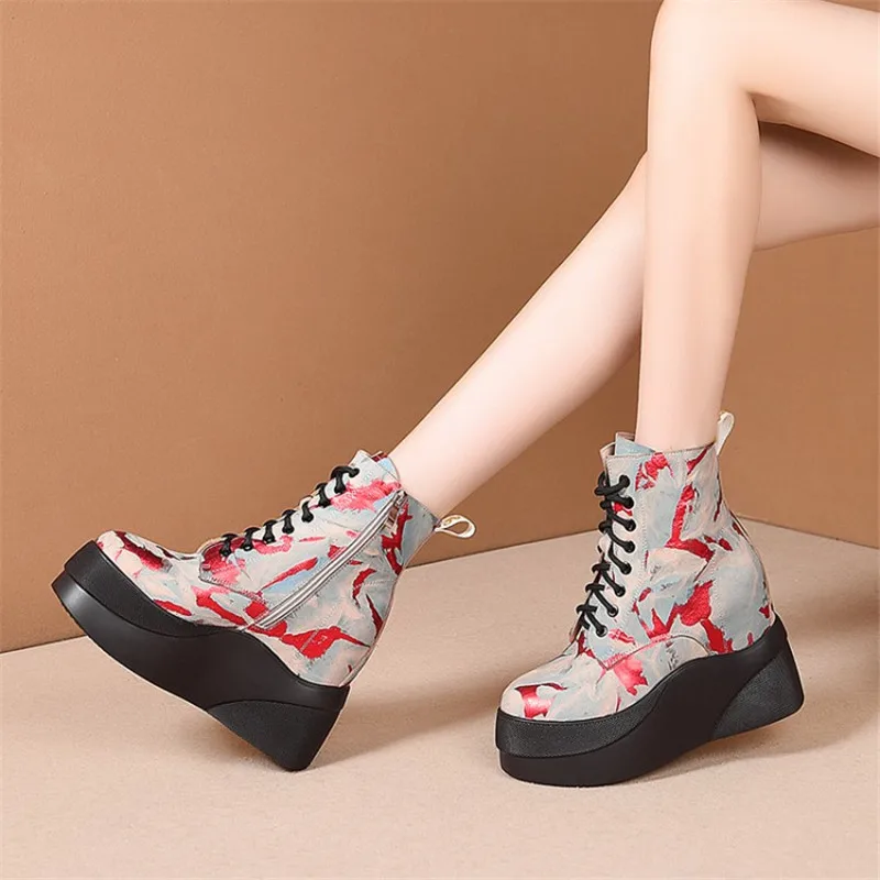 

Женские зимние ботинки 2020, ботинки челси из натуральной кожи, очень высокие (8 см) ботинки на платформе, женская обувь разных цветов