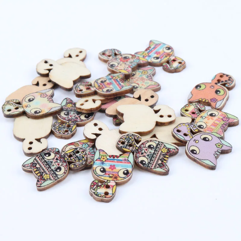 Деревянные разноцветные кнопки формы кошки 2 отверстия ручной работы аксессуары
