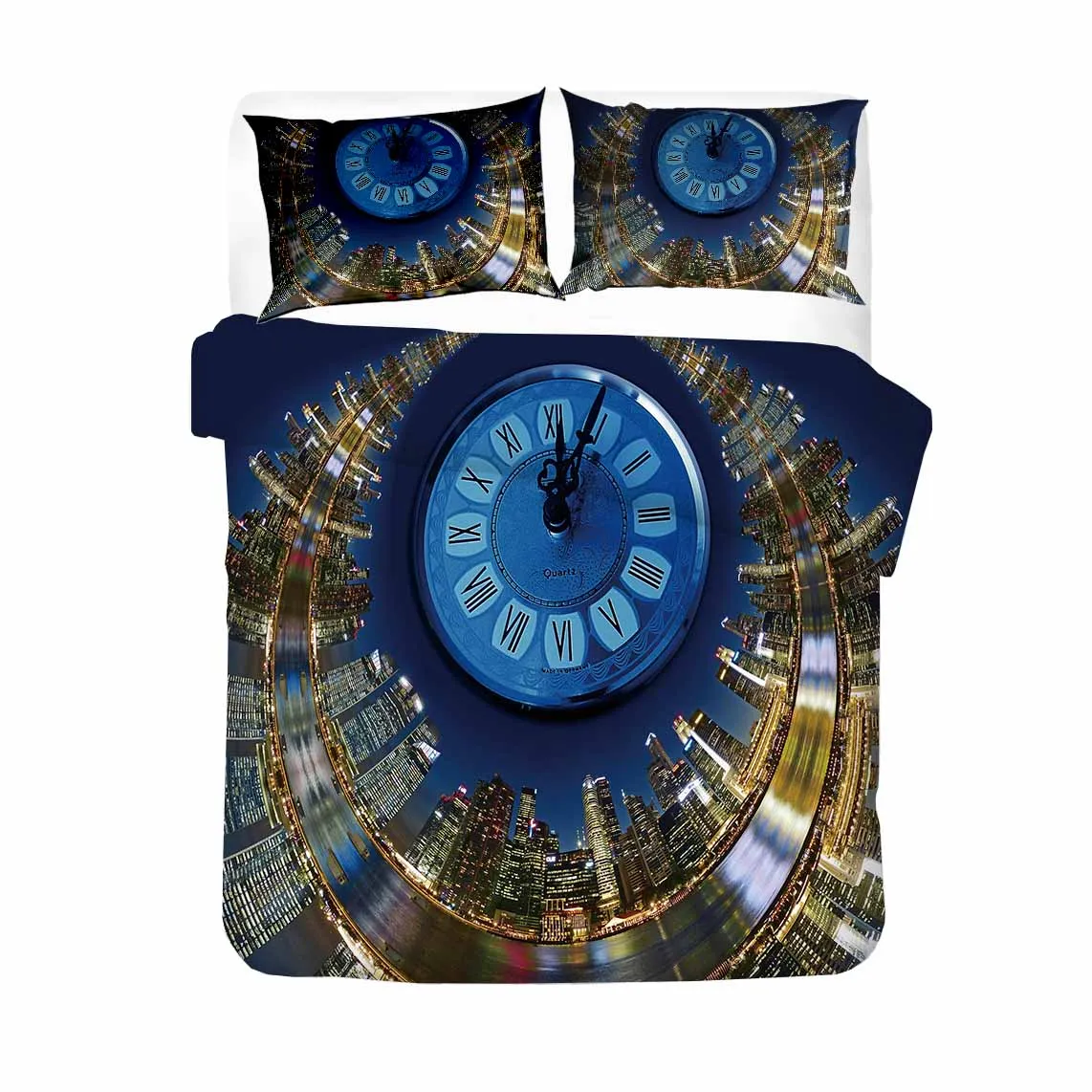 Комплект постельного белья с часами в стиле ретро черное покрывало 3D рисунком