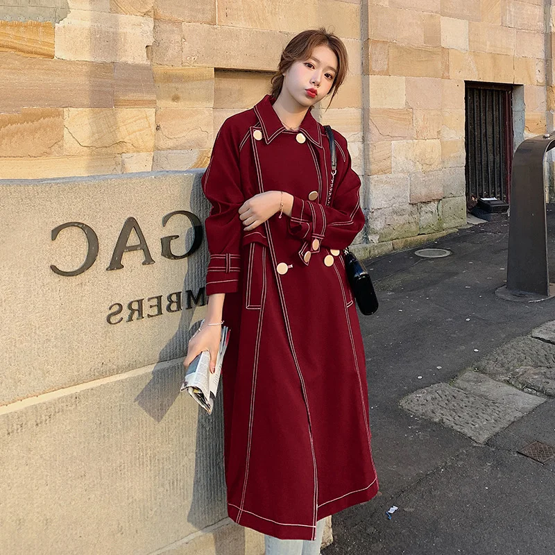 Black Denim Casual Trench Coat For Women Lapel Long Sleeve Double Breasted Korean Coat Female 2022 Autumn Clothes
