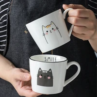 spoon with lid ceramic breakfast cup creative couple mug home personality trend ins cute coffee water cup drinkware like cats