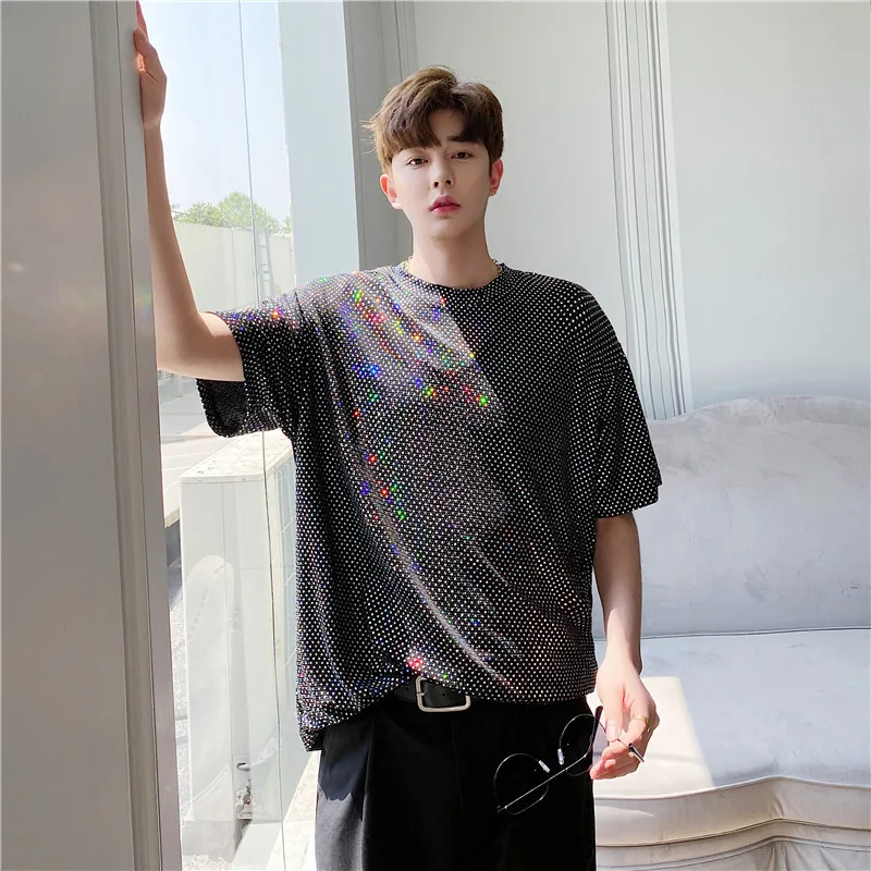 

Мужская футболка с коротким рукавом и вспышкой для ночного клуба, Мужская Уличная одежда, футболки в горошек в стиле хип-хоп, одежда для сценического шоу