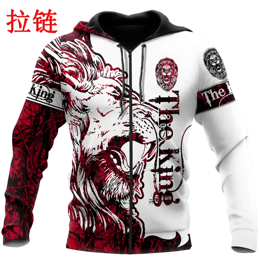 

Fashion Autumn Hoodies The Red Alpha King Lion Tattoo 3D Printed Men Women Sweatshirt Unisex Zipper Hoodies Casual Jacket