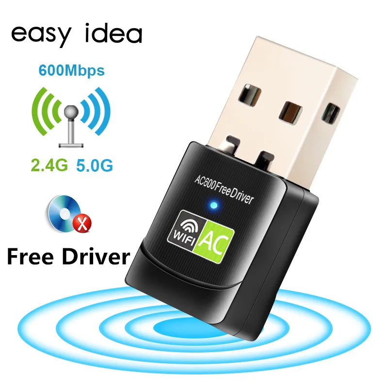 Free Driver USB Wifi Adapter 600Mbps Wi fi Adapter 5ghz Antenna USB Ethernet PC Wi-Fi Adapter Lan Wifi Dongle AC Wifi Receiver
