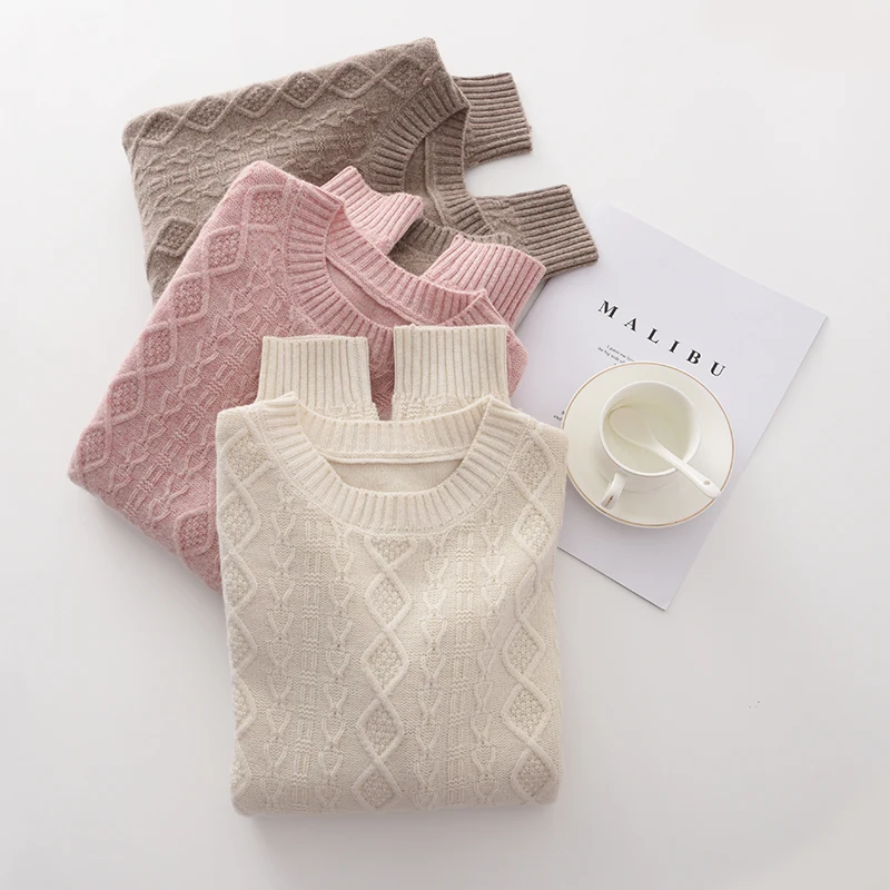 

Lafarvie Winter Wool Blends Women Sweater Femme Tops Pullover Plaid O Neck Long Sleeve Casual Loose High Quality Knit Jumper