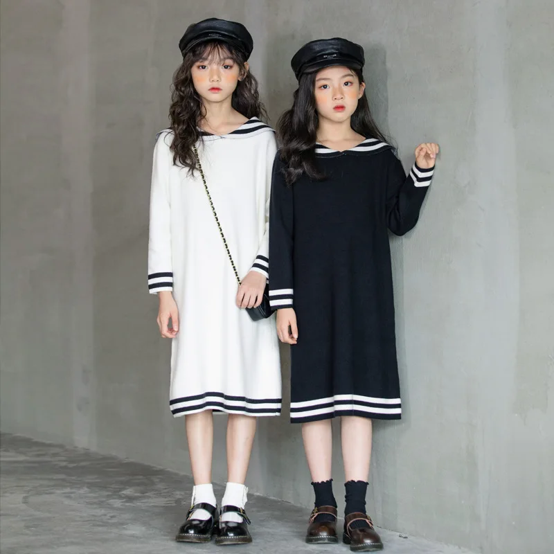 Платья для девочек-подростков Осенне-зимняя детская одежда Черно-белый школьный