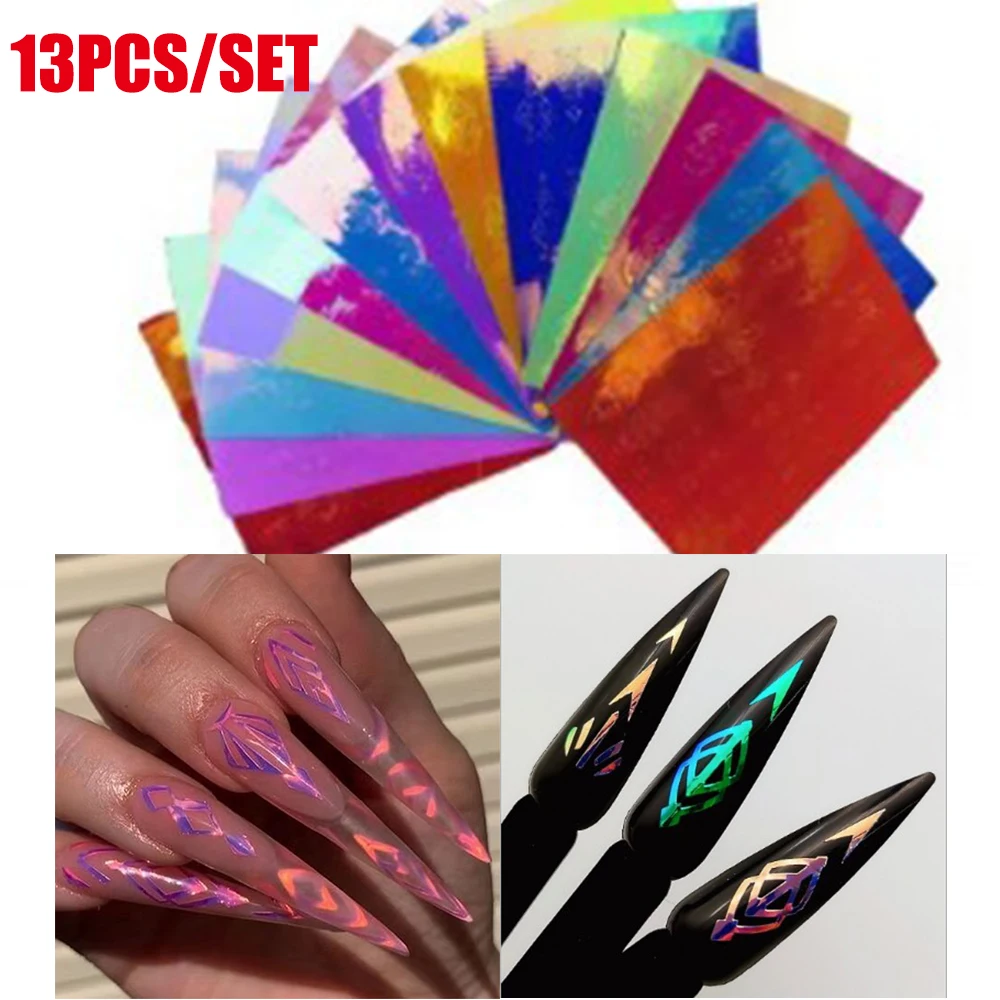 13 шт./партия голографическая Геометрическая наклейка для дизайна ногтей с