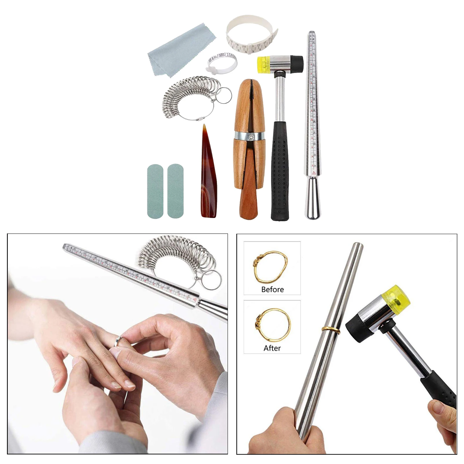 

11 Pieces Professional Jewelry Making Tool Measuring Stick Mandrel Ring Sizer Gauge Kit,Useful for Measuring Rings Diameters