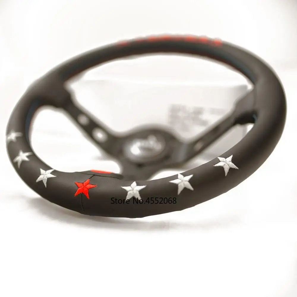 Черное рулевое колесо VERTEX 7 Stars гоночный Дрифт из натуральной кожи 330 мм jdm|Лепнина