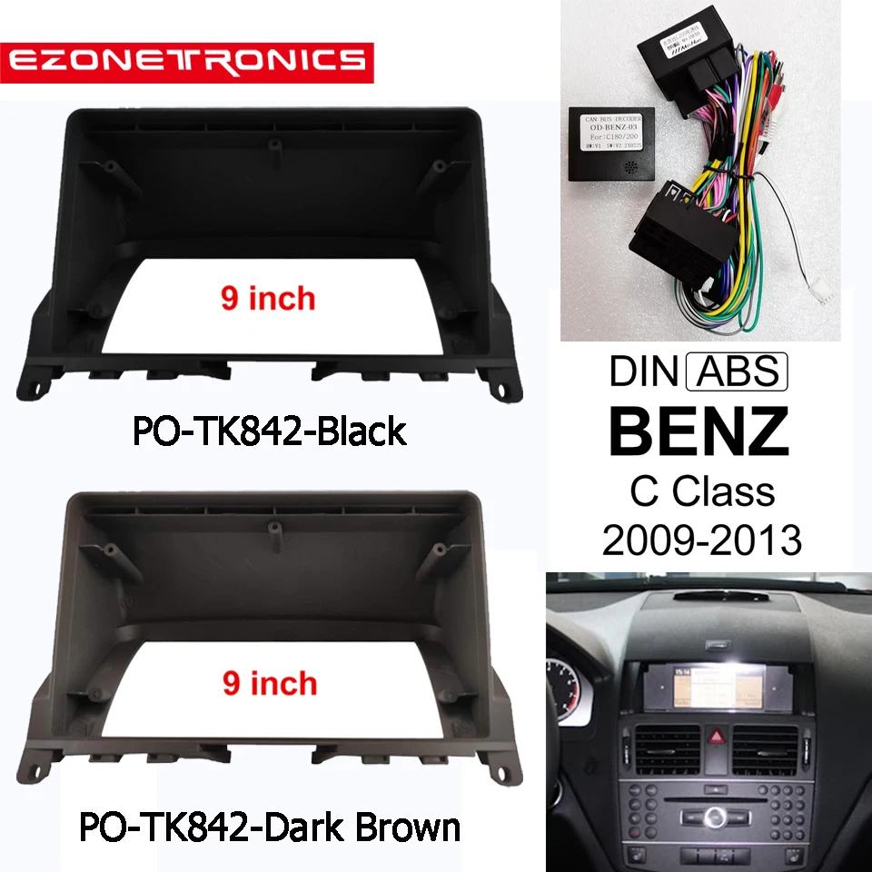 1dinCar DVD Frame Facia Panel 9inch For Mercedes-Benz C-Class C180 C200 C230 C240 C280 C300 2009 10 12 13Double Din Radio Player