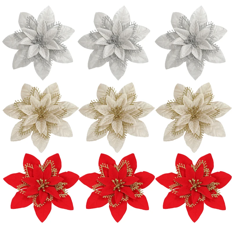 5 шт. искусственные рождественские цветы блестящие украшения для новогодней елки