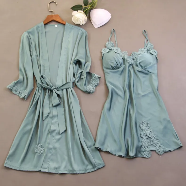 

Весенне-летний сексуальный женский Атласный халат из 2 предметов, комплект платьев, сексуальный шелковый халат без рукавов, женская одежда ...