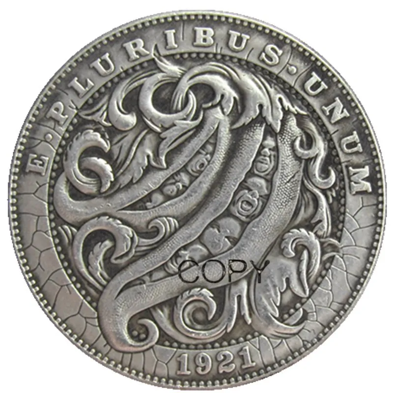HB(106)Hobo США Morgan Dollar 1921 Череп Зомби Скелетон посеребренные копии монет|Безвалютные