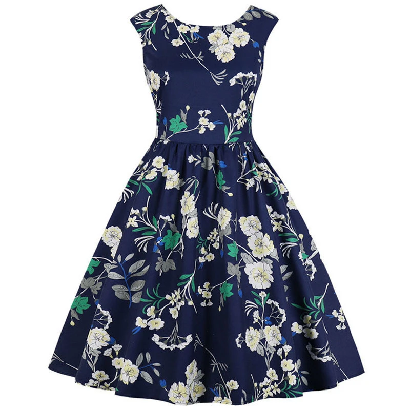 Черное белое летнее платье с принтом женское элегантное винтажное цветочным