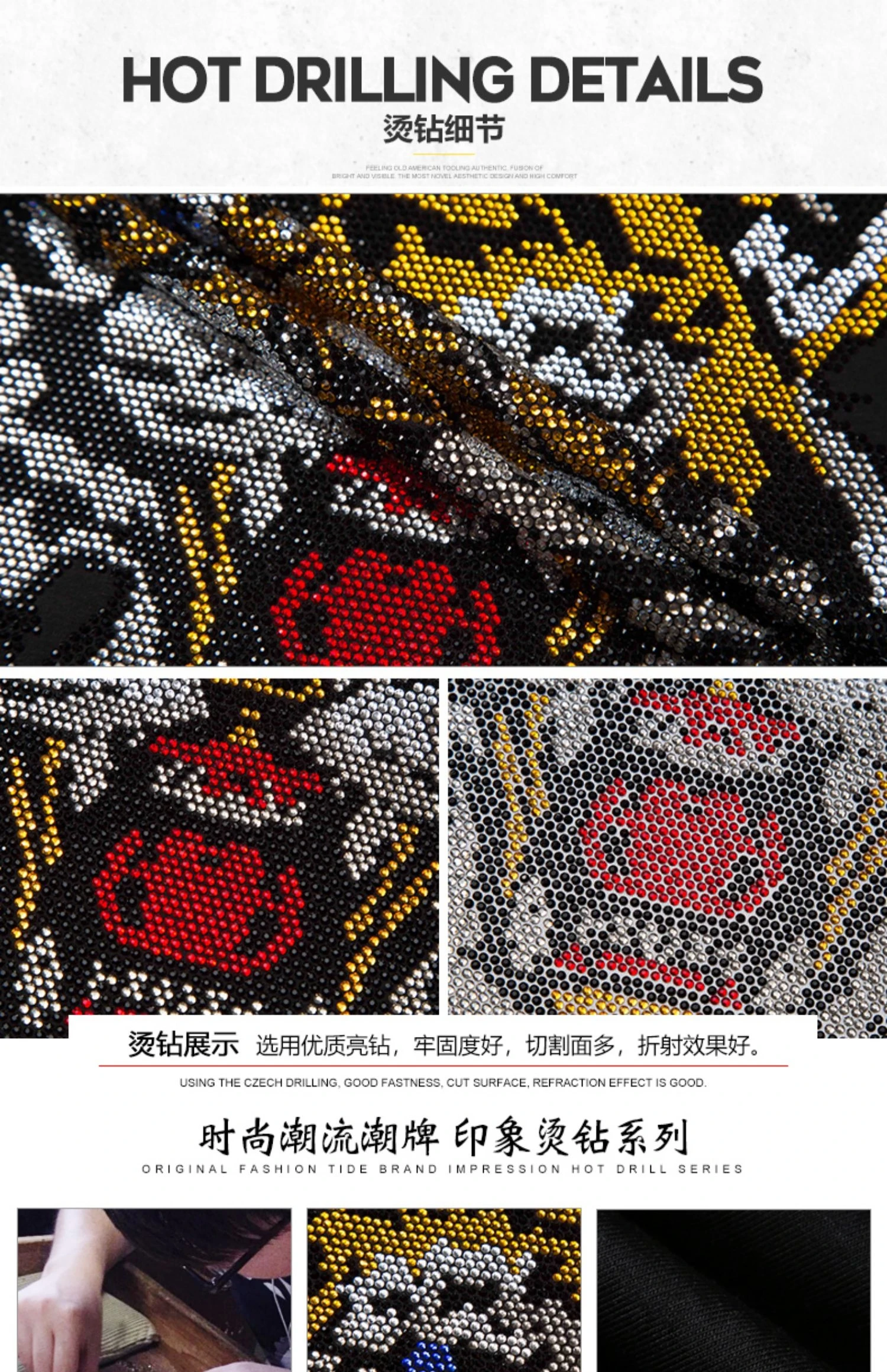 

New Arrival Men's T-Shirt Button Luxury Rhinestone Design Trendy Comfortable Tops Hot Diamond Tiger Long Sleeve