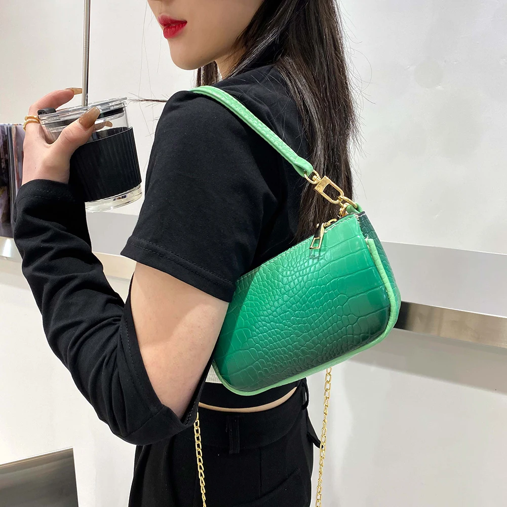 

Сумка женская, из искусственной кожи аллигатора, градиентная, на плечо, с цепочкой, 2021