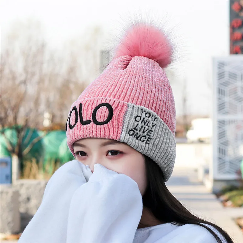 Модная женская теплая однотонная плотная Мягкая шерстяная шапка полосатая