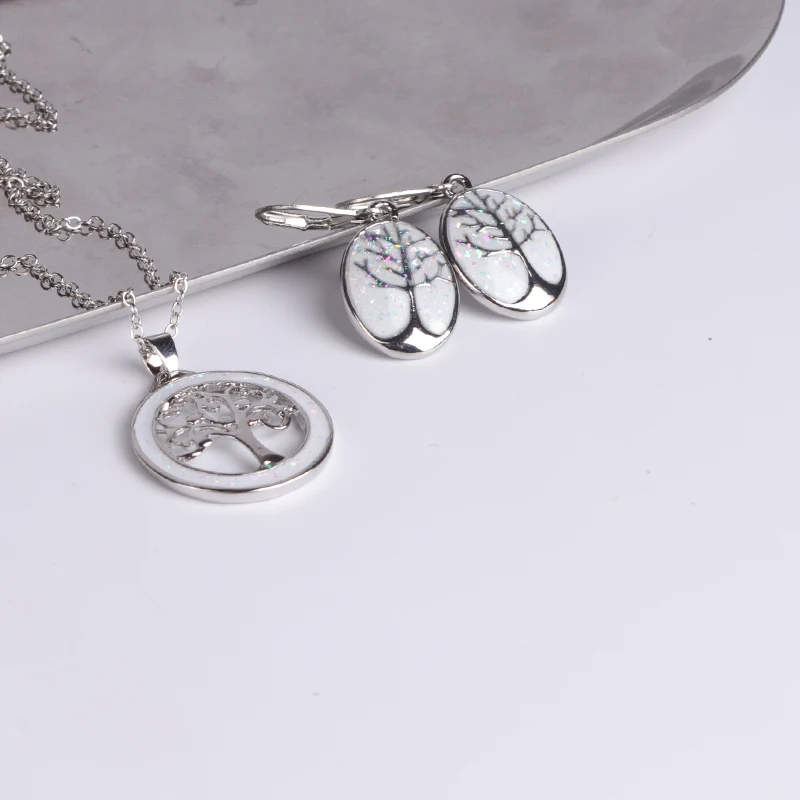 

Classic Tree Of Life Earrings Necklace Jewelry Set Trendy Lady Pendant Necklace For Female Women Party Best Gift