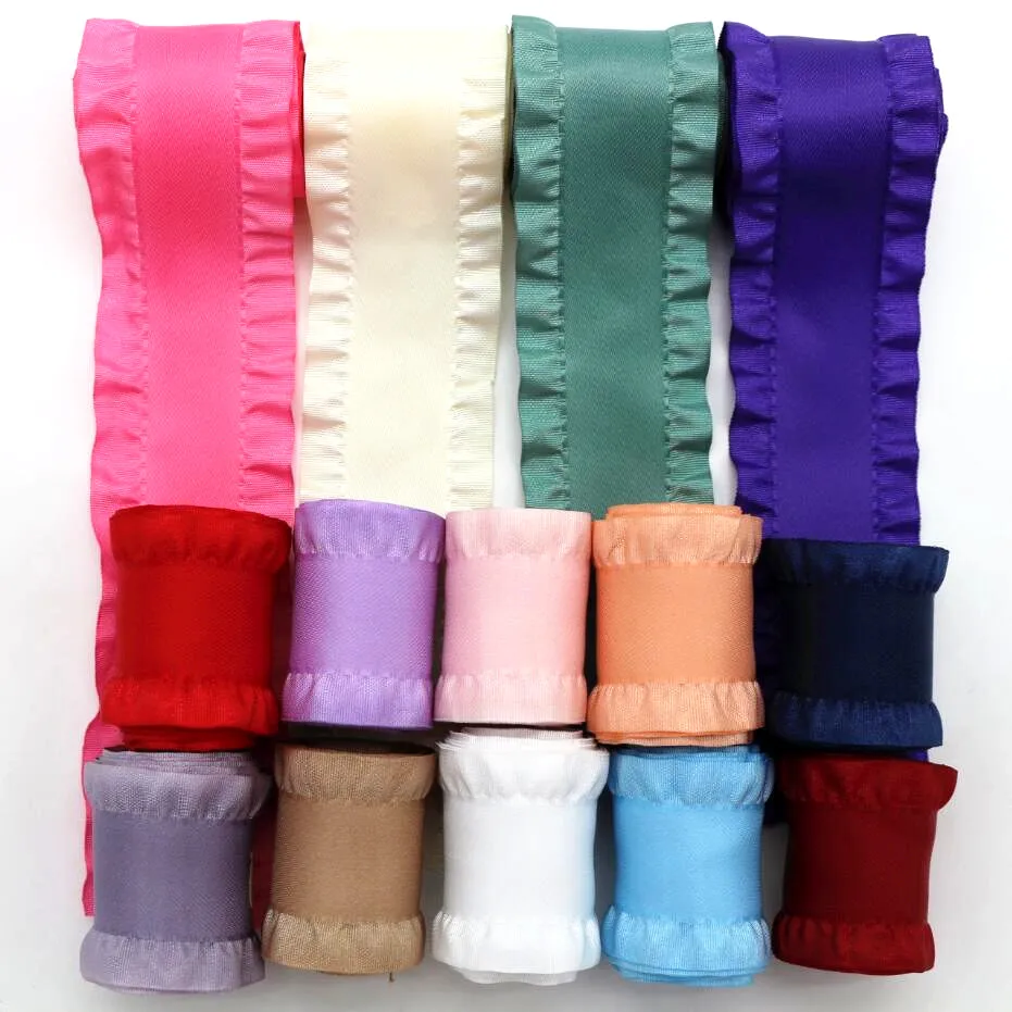 

New 1 '25mm 1-1/2 38mm pleated flounce ribbon 10 yards satin DIY handmade material gift wrap flounce headdress bow headband
