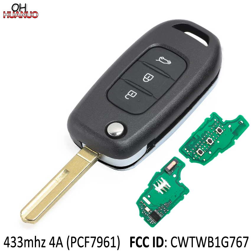 3 кнопочный откидной дистанционный ключ PCF7961 4A чип для Renault Kadjar Captur Megane 2013 2017 433 мгц