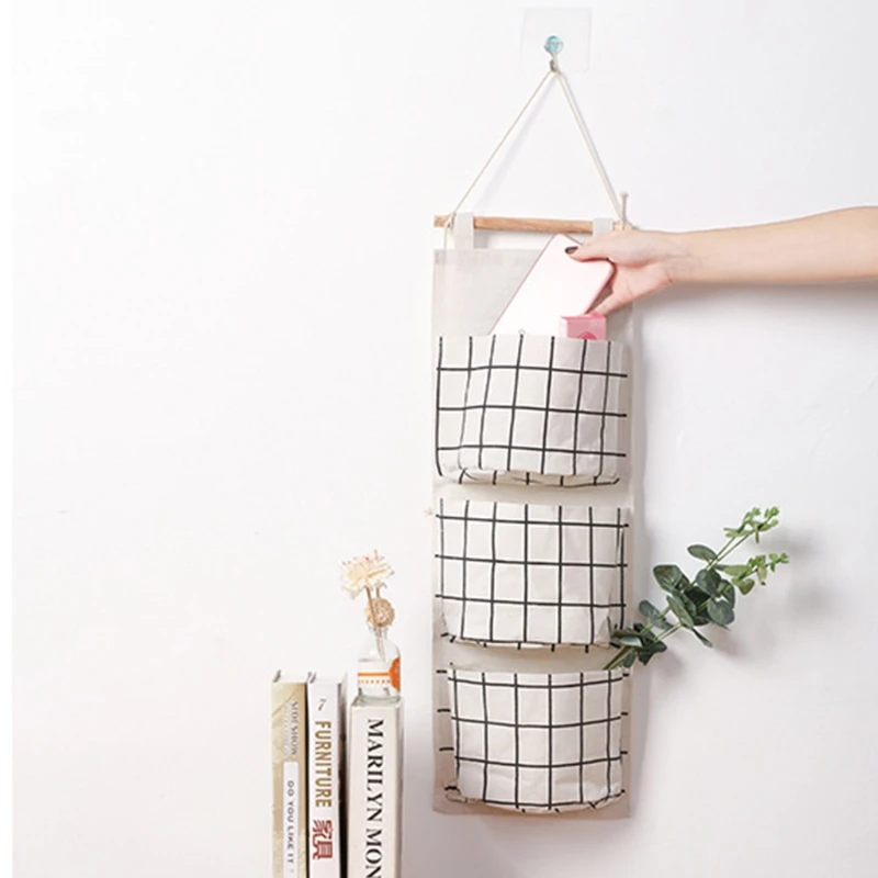 

Waterproof Cotton And Linen Three-Layer Handbag Organizer With Hemp Rope And Crossbar For Kitchen Bathroom Dormitory