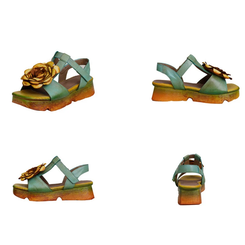 Женские сандалии из натуральной кожи ручной работы на платформе с ремешком